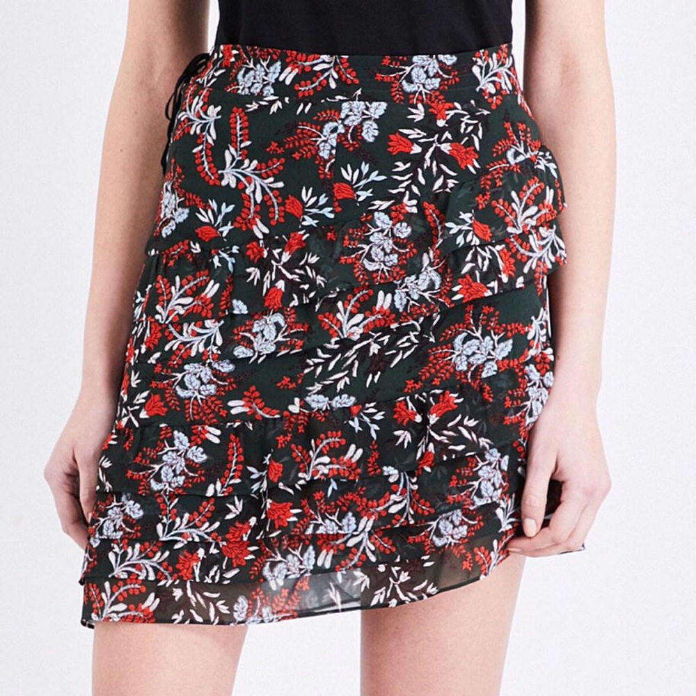 Maje Jerkita Floral Print Tiered Ruffle Skirt - Picture 3 of 8